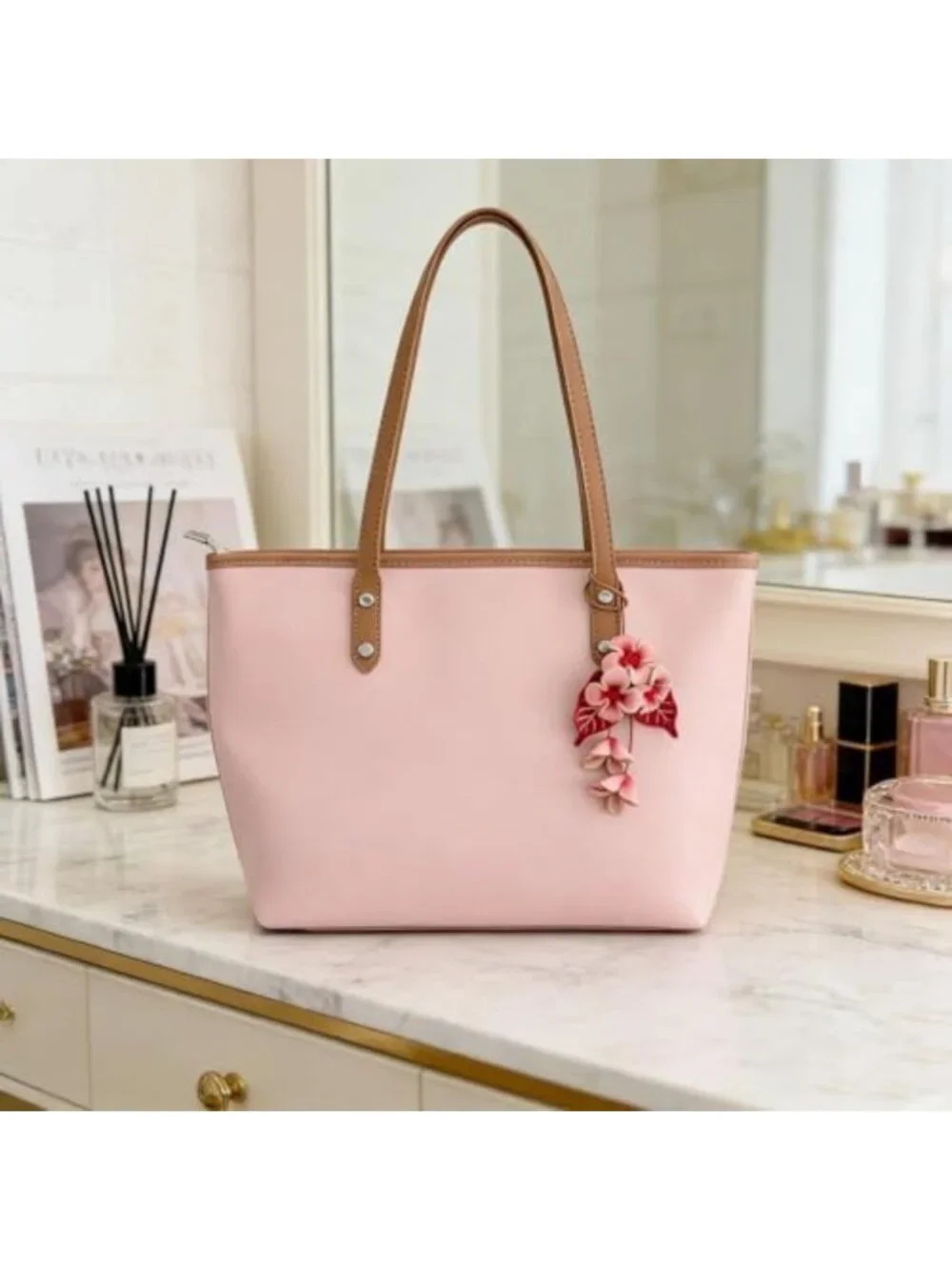 Boho Genuine Leather Flower Keychain | Cute Bag Charm for Handbag & Purse